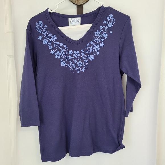 (1651) Sawyer Creek Studio Woman's Long Sleeve Pullover Blouse,Size: Medium Blue - Picture 3 of 16